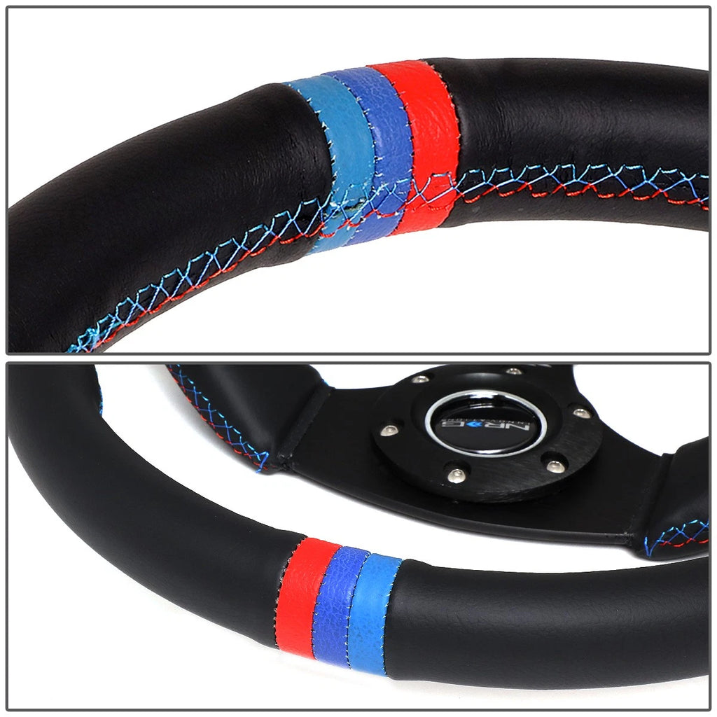 NRG 35cm 2.5" Deep Leather Steering Wheel + Horn Button for Universal Fit (2010–2023)