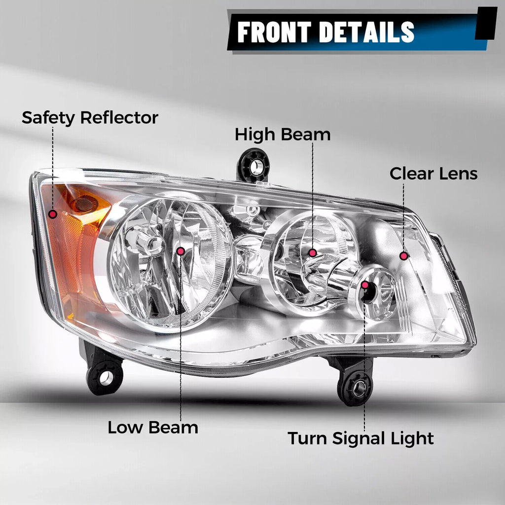 Passenger Side Headlight for Chrysler Town & Country, Grand Caravan (2008–2020)