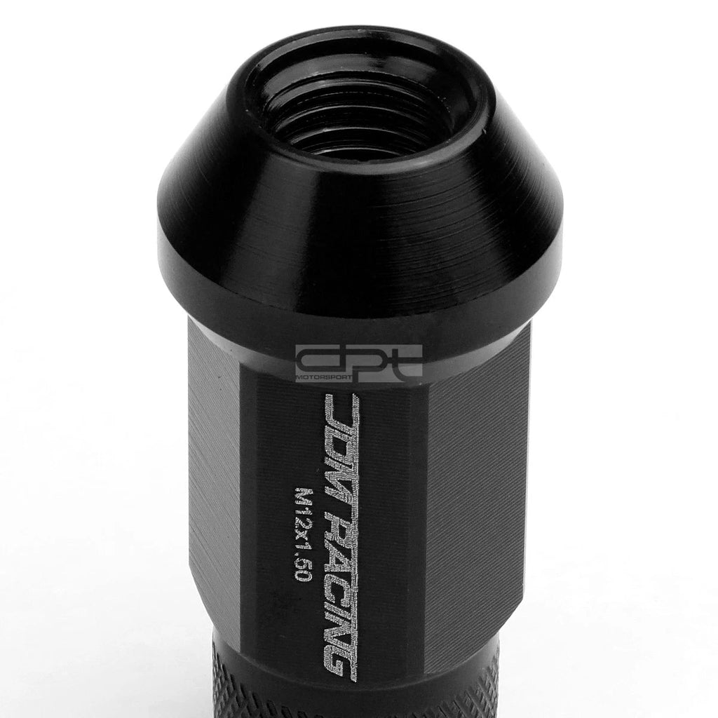 20 PCS Open End M12x1.5 50mm Tall Black Aluminum Lug Nuts + Adapter
