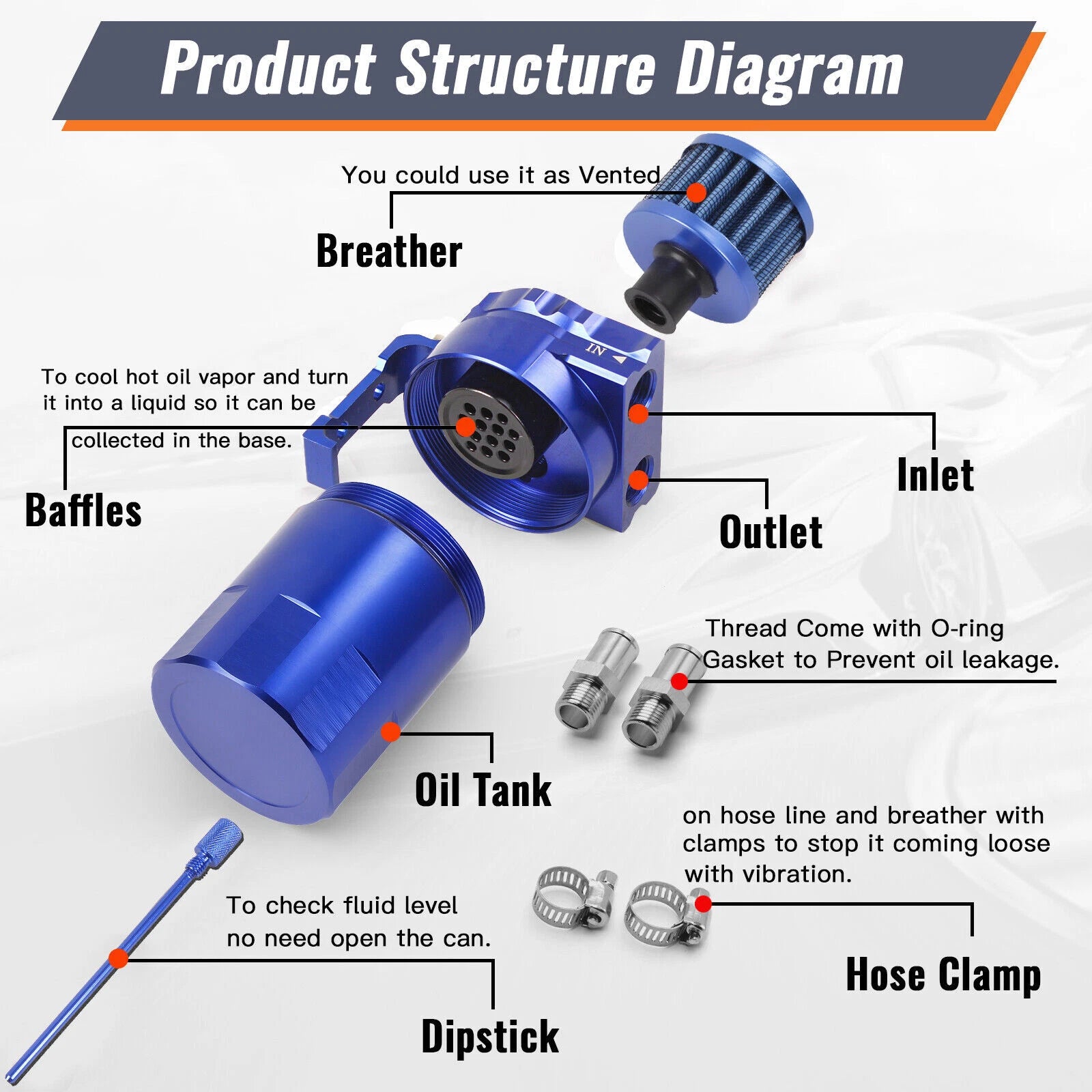 Oil Catch Can Kit for Universal Applications (Baffled, Aluminum)