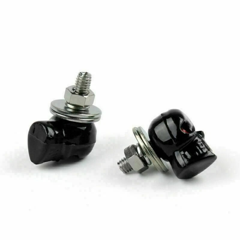 2X Black Skull License Plate Frame Screw Bolts for Universal Motorcycle