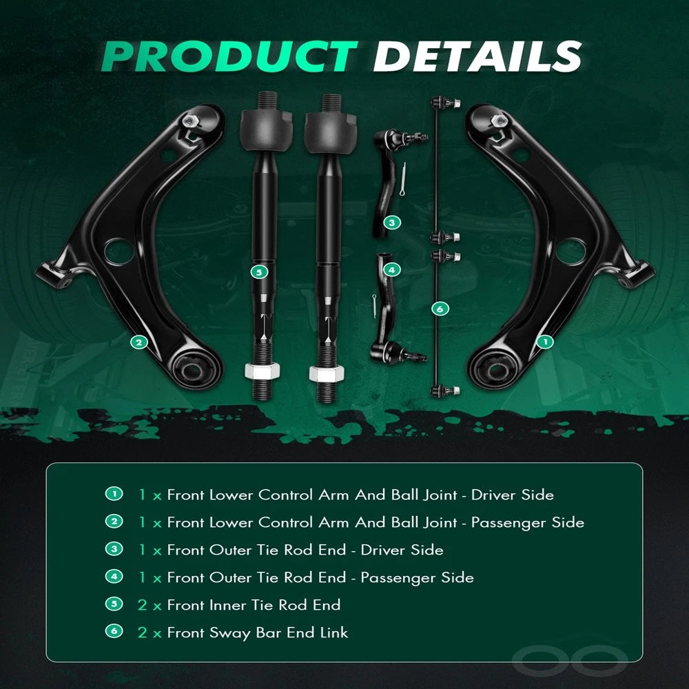 8Pcs Control Arm Ball Joint Suspension Sway Bar for Toyota Yaris (2007–2012)