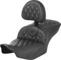 SADDLEMEN RoadSofa Seat with Backrest for Motorcycle (Carbon Fiber, Lattice Stitch)