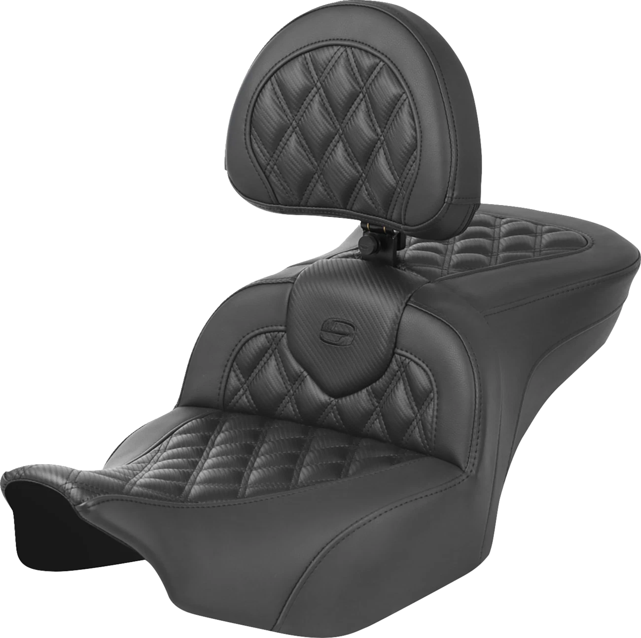 SADDLEMEN RoadSofa Seat with Backrest for Motorcycle (Carbon Fiber, Lattice Stitch)