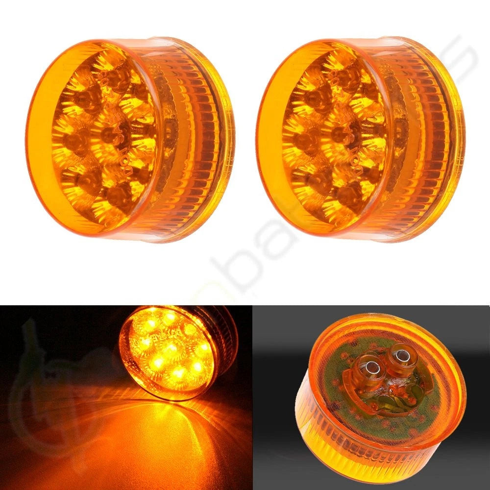 2X Amber 9 LED Diode 2" Round Side Marker Lights - Waterproof