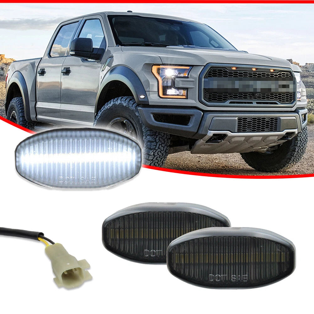 2X Smoke White LED Front Fender Side Marker Lights for Ford Raptor (2017–Present)