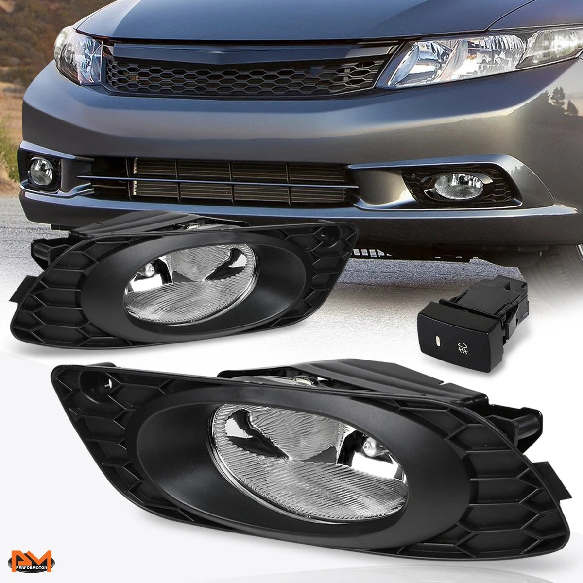 Set of 2 Fog Lights for Honda Civic 4-Dr Sedan (2012) OE Style Clear Lens