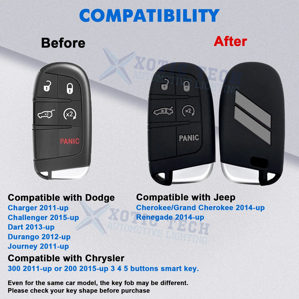 Silicone Smart Key Fob Shell Cover for Jeep Chrysler Dodge (2014-Up)
