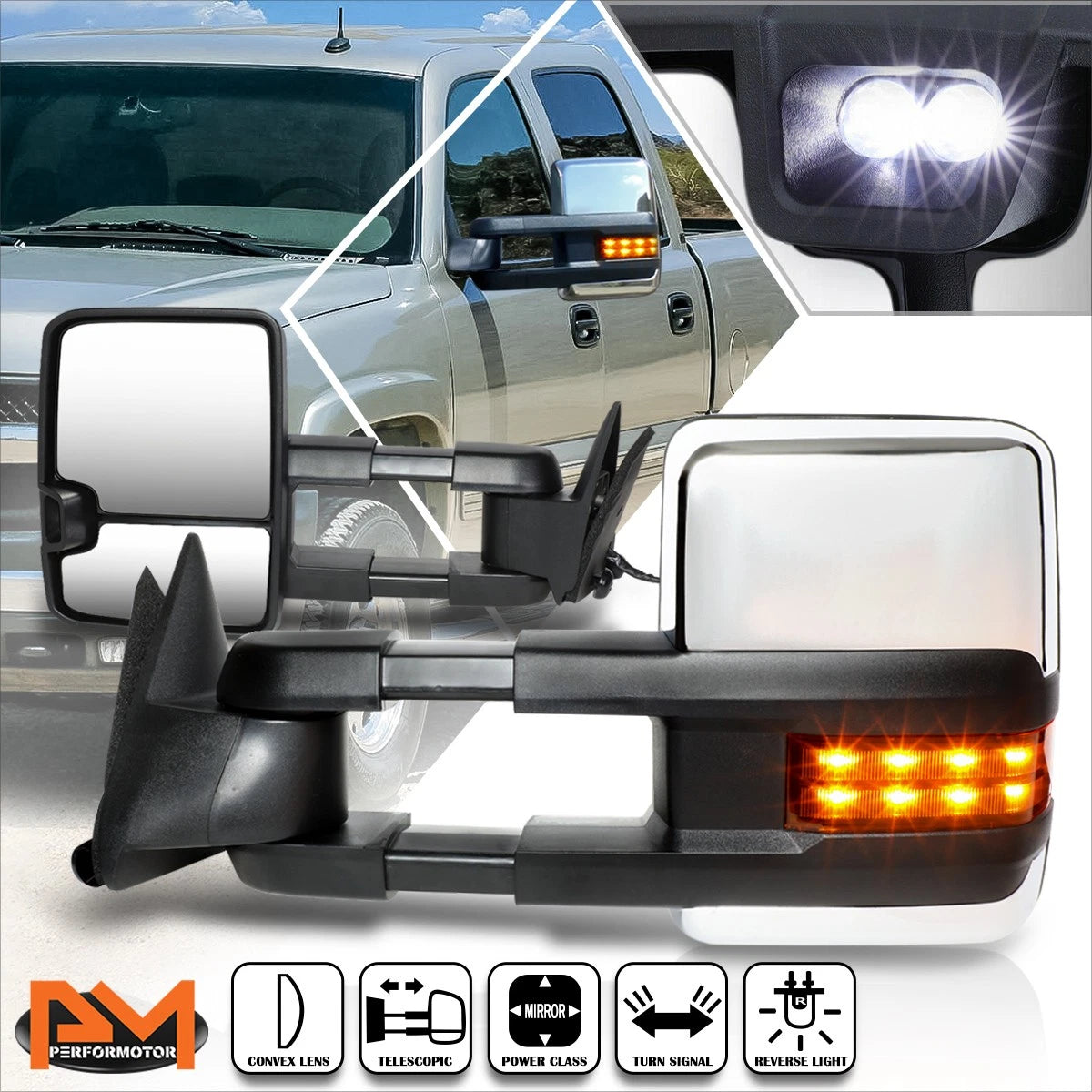 Powered Adjustment Towing Mirrors for Chevy/GMC C/K (1988–2000) w/Amber Signal