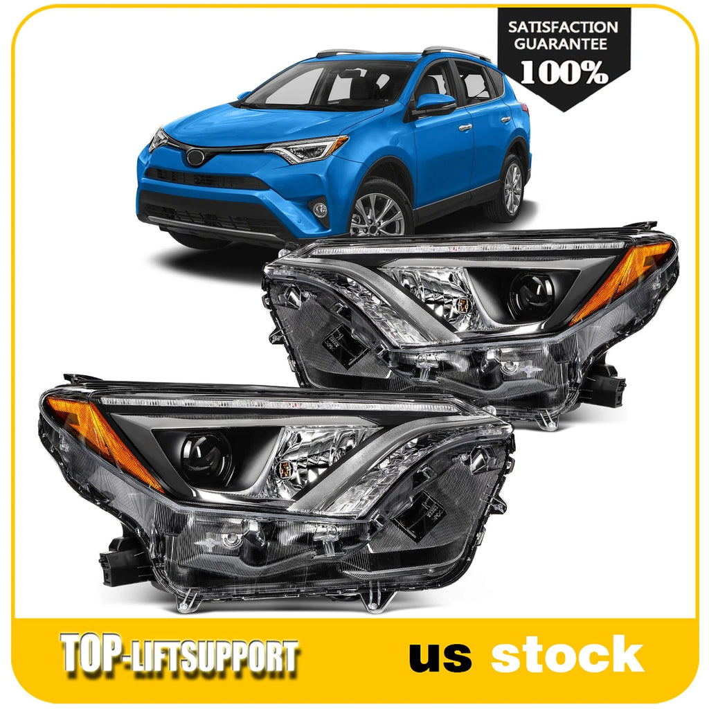 Pair Headlight Assembly for Toyota RAV4 (2016–2018) with LED DRL Black Housing