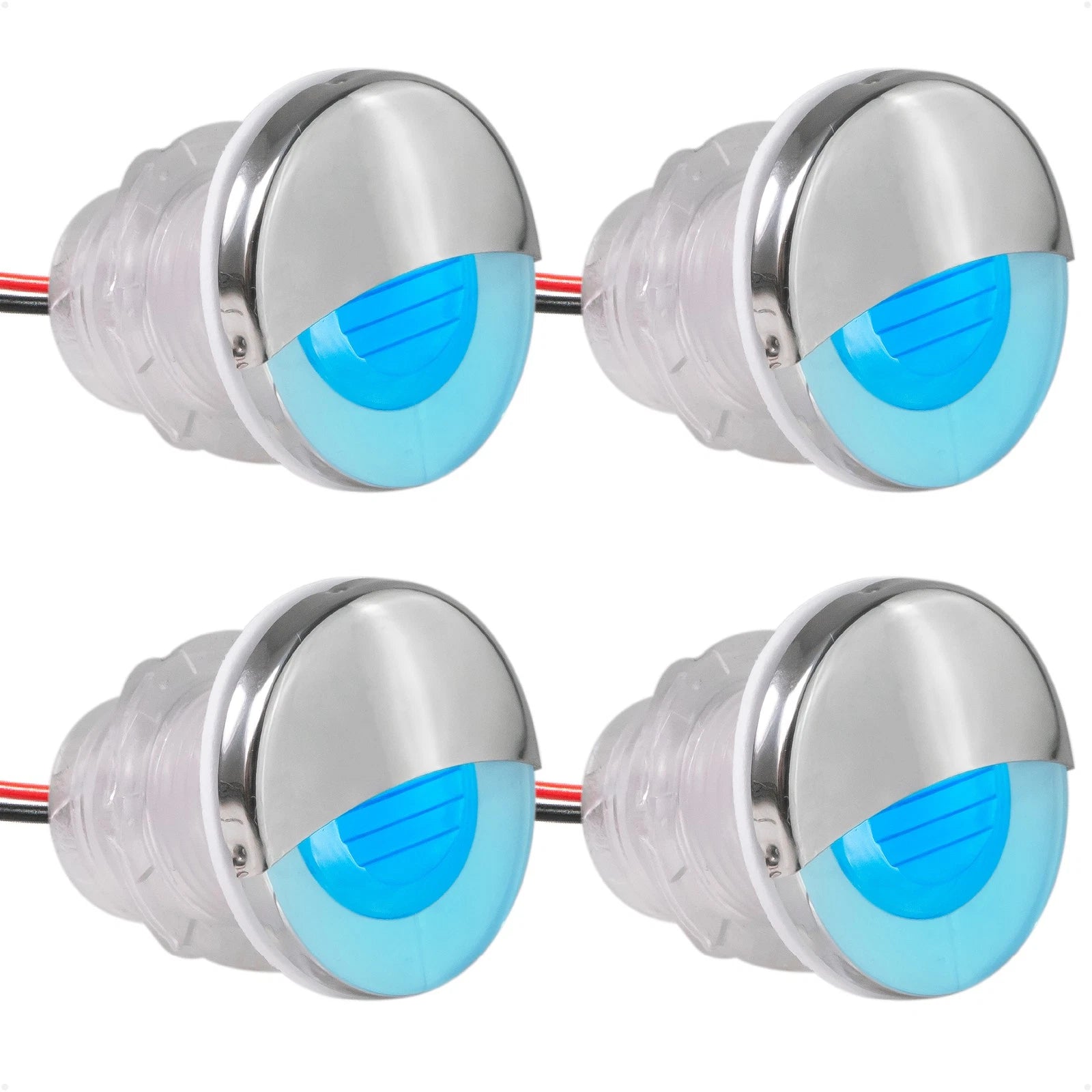 Set of 4 LED Boat Courtesy Lights 1-5/16" Round Blue Stainless Steel