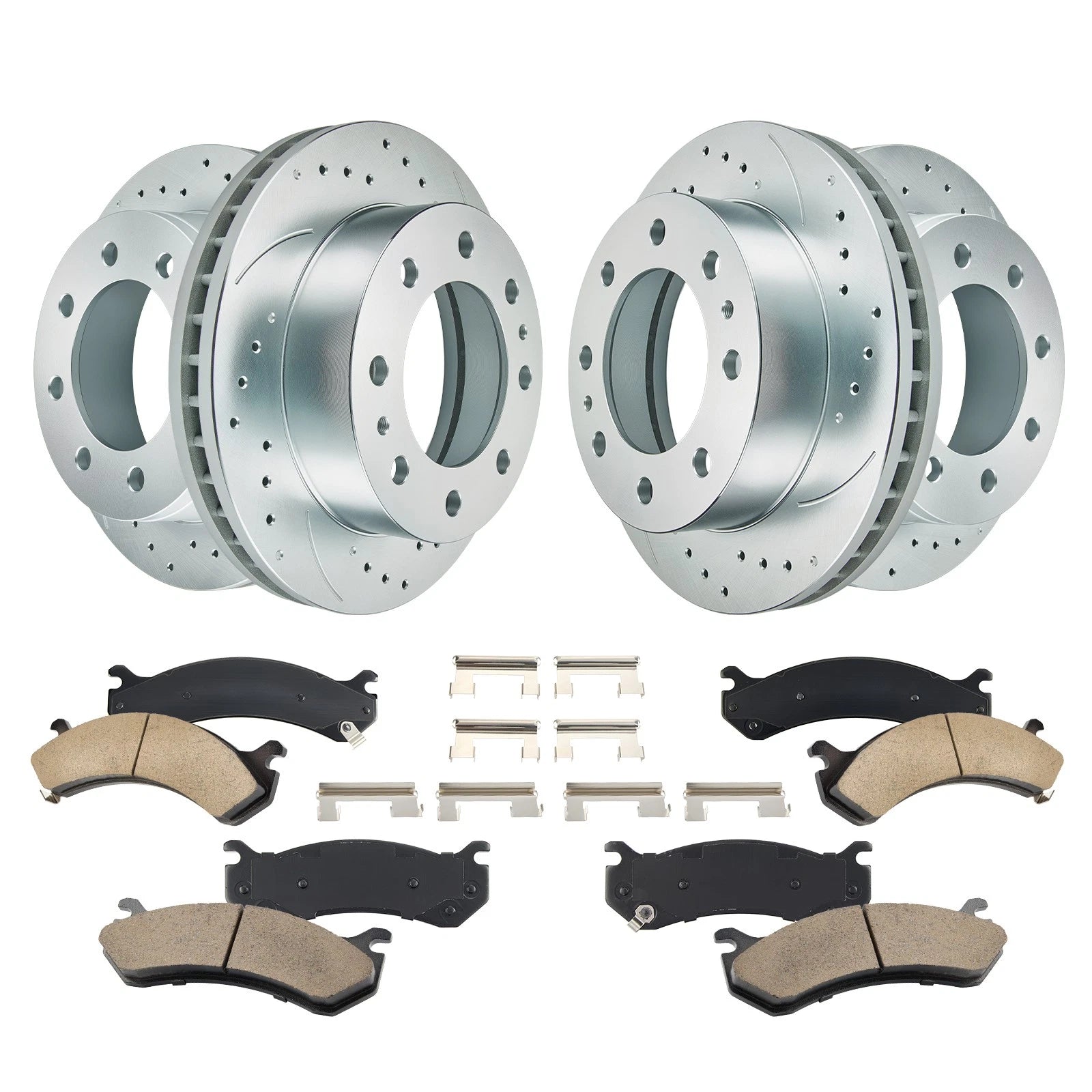 Front Rear Drilled Rotors Brake Pad Kit for Chevrolet Silverado 3500 (2004–2005)