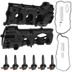 Set of 2 Aluminum Valve Covers + 6 Ignition Coils for Ford Expedition (2015–2017)