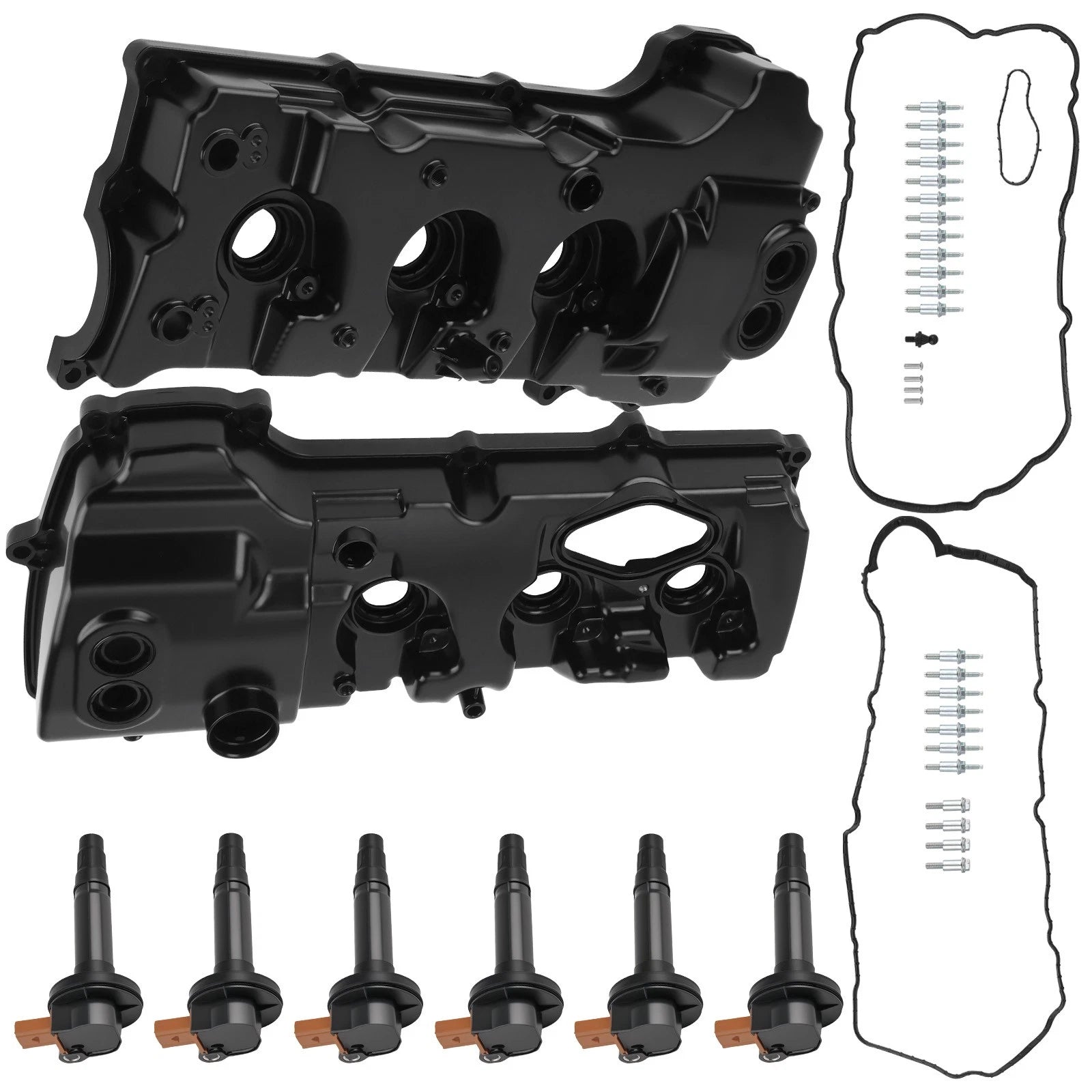 Set of 2 Aluminum Valve Covers + 6 Ignition Coils for Ford Expedition (2015–2017)