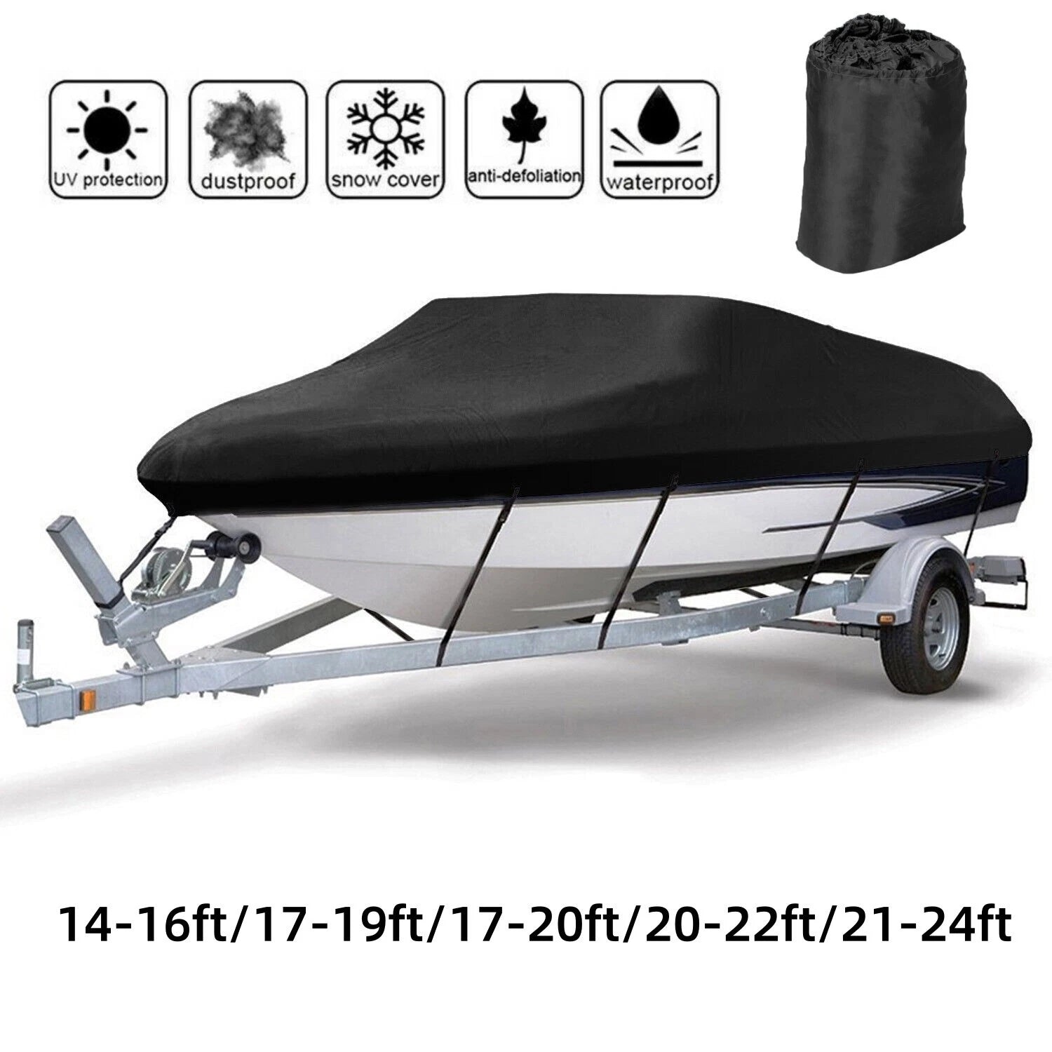 Waterproof Heavy Duty Boat Cover for V-Hull Runabouts (Trailerable)