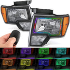 2X Black Housing Amber Corner LED Halo Ring Headlight for Ford F-150 (2009–2014)