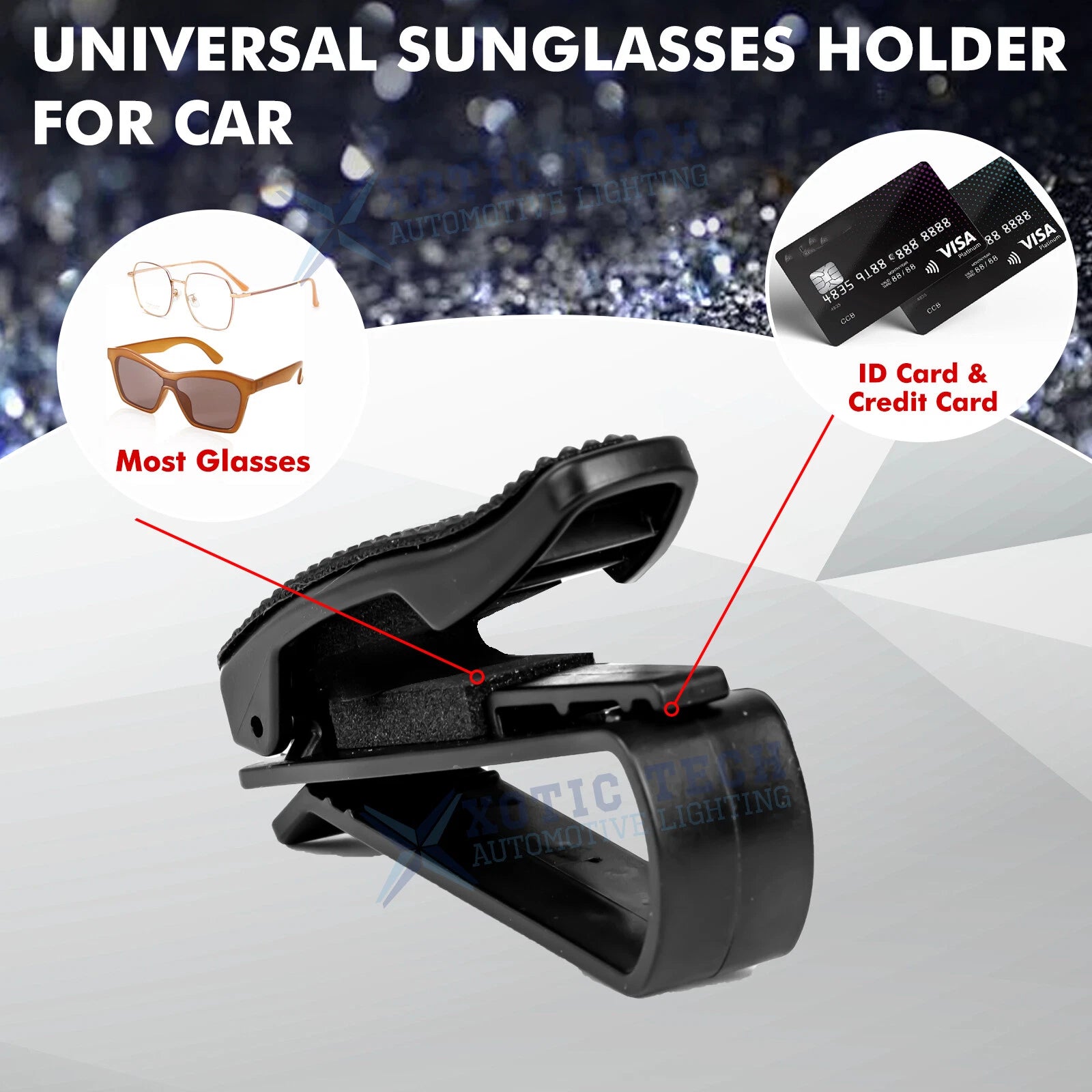 Sparkly Crystal Sunglasses Ticket Hanger Clip for Universal Sun Visor (-)