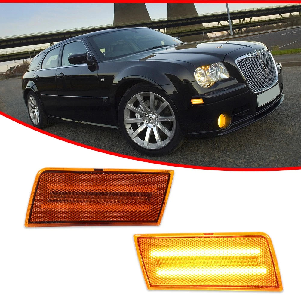 2X Amber Lens Full LED Front Side Marker Lights for Chrysler 300 (2005–2010)