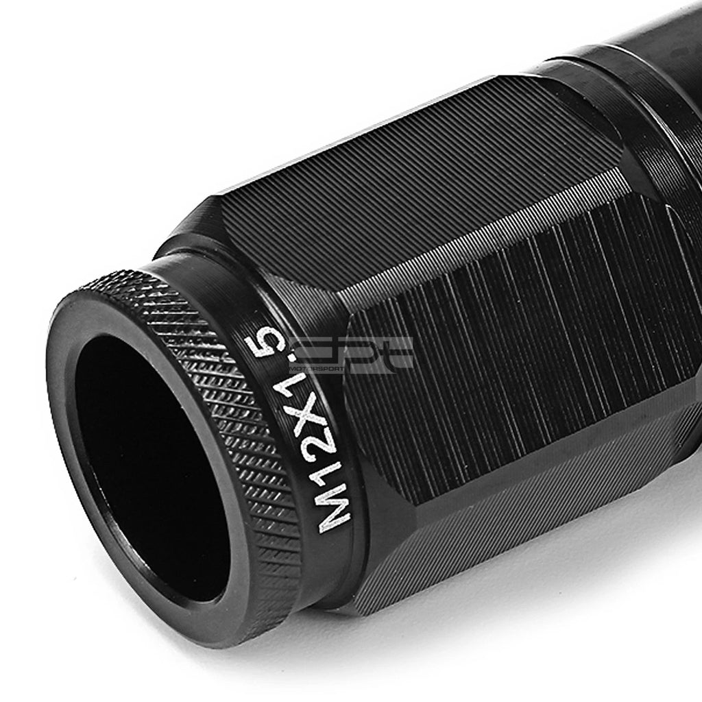 Open-End Aluminum Black Lug Nuts + Adapter M12x1.5 for