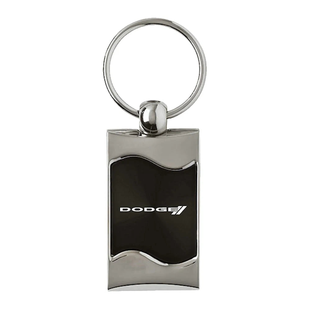 Stripe Logo on Black Rectangular Wave Keychain - Officially Licensed for Dodge
