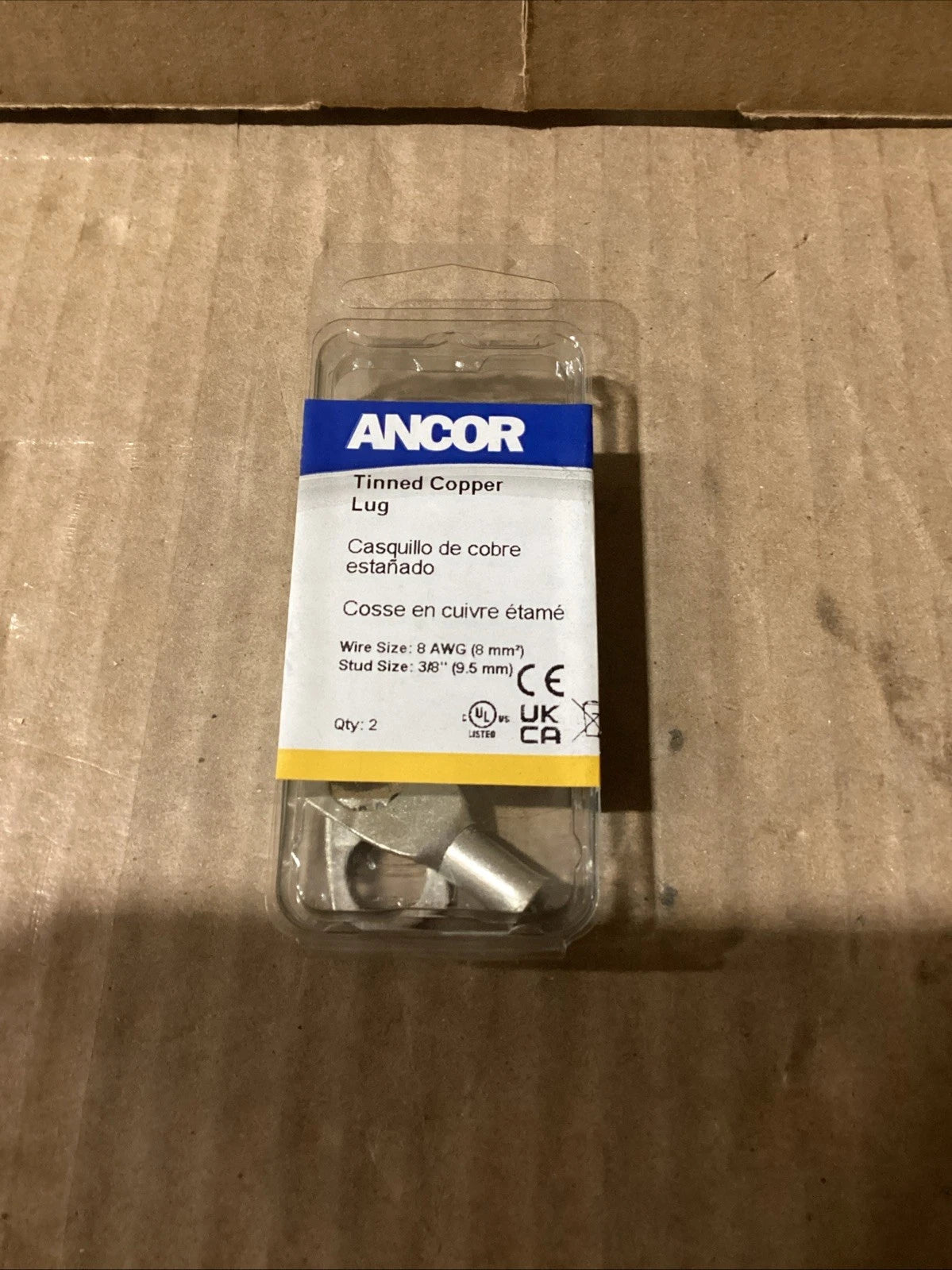 Set of 2 Ancor 252236 8 AWG Tinned Copper Lugs w/ 3/8" Studs