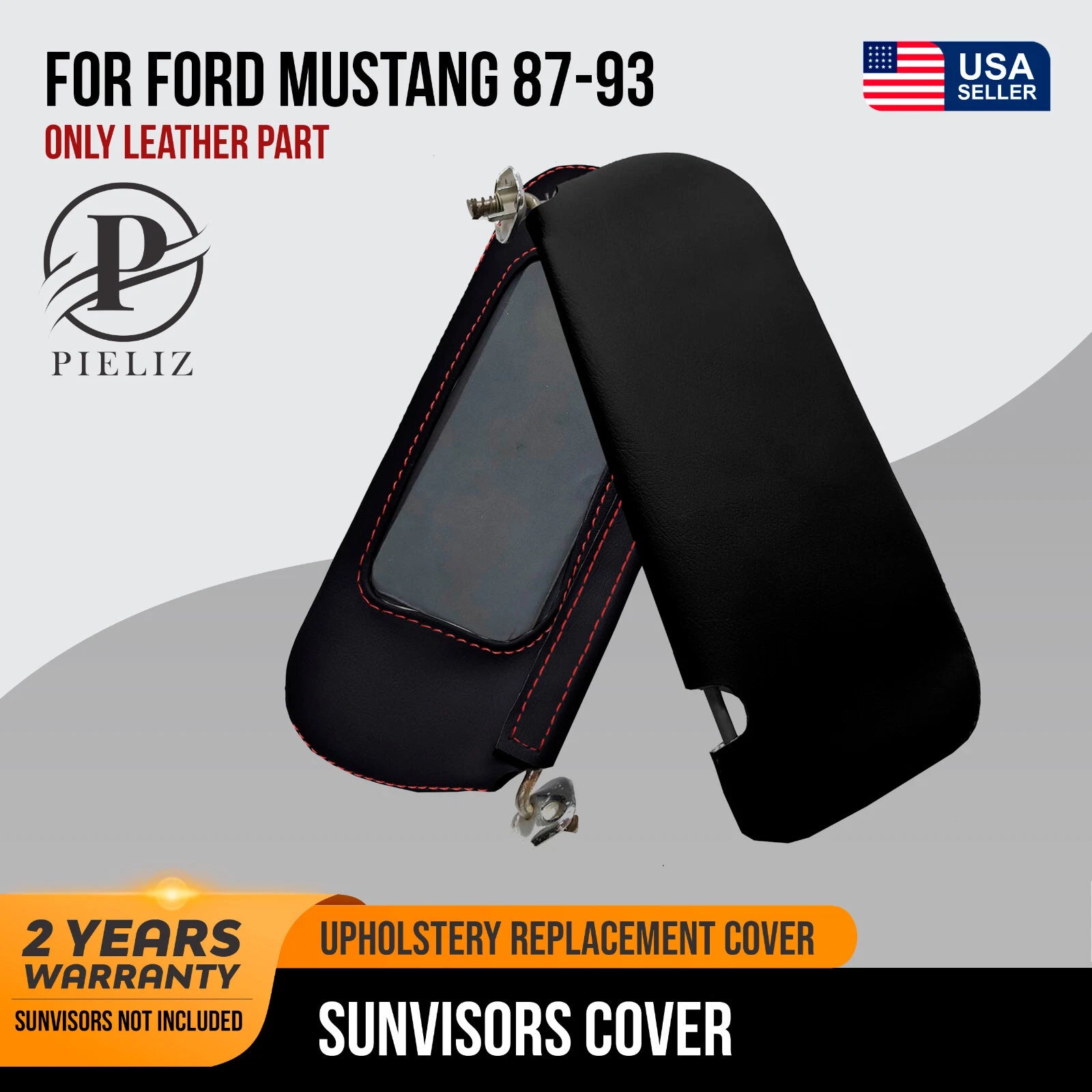 Sunvisors Cover for Ford Mustang (1987–1993) Red Stitch PVC Leather