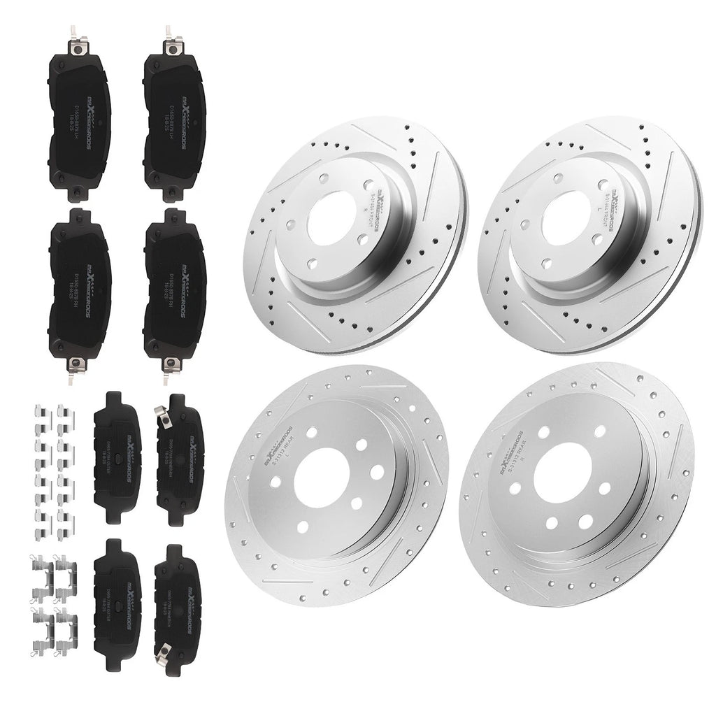 Front and Rear Drilled Disc Brake Rotor w/Pads Set for Nissan Altima (2013–2023)