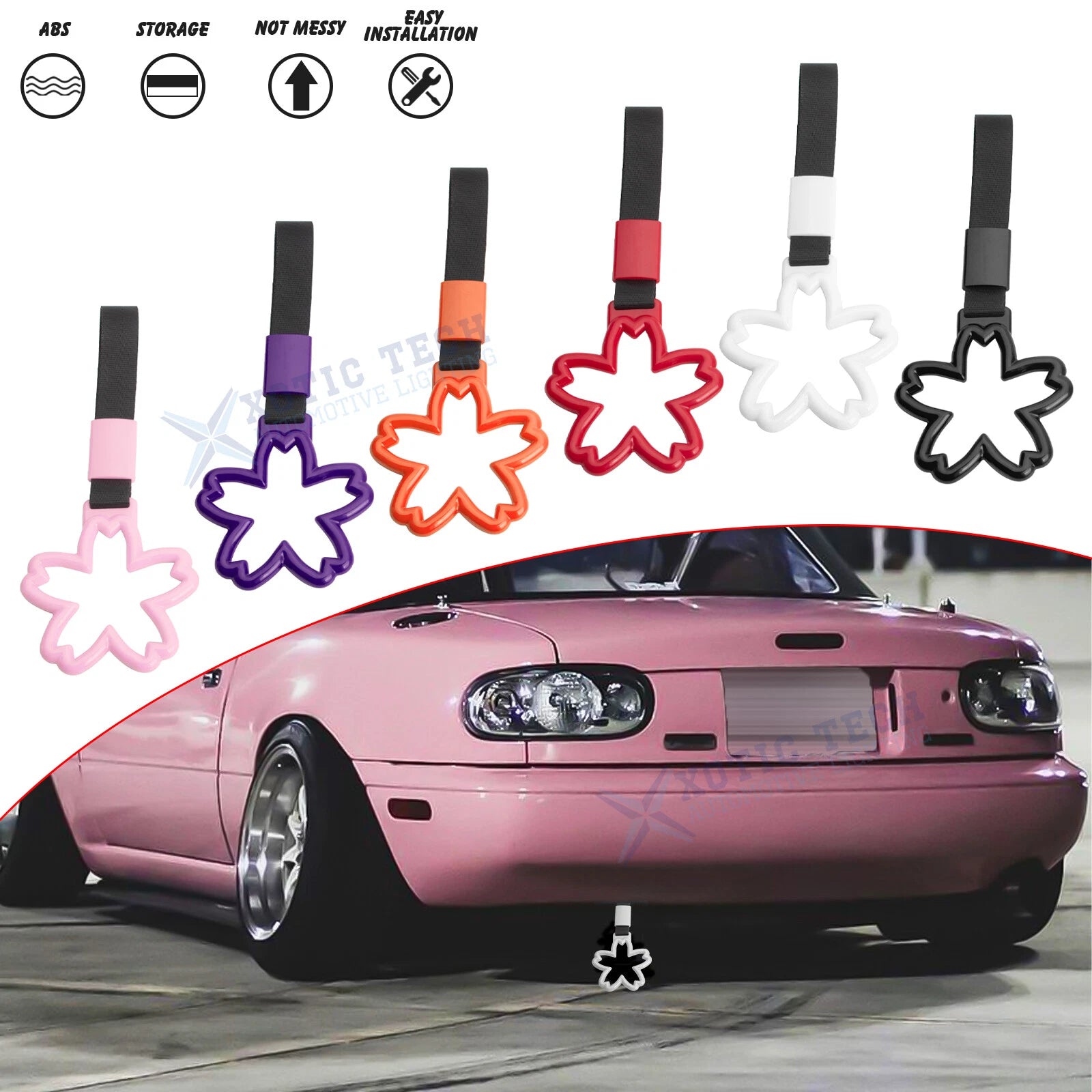 Sakura Hand Ring Straps Loop Circle Pendant Charm for Universal Car (2x)