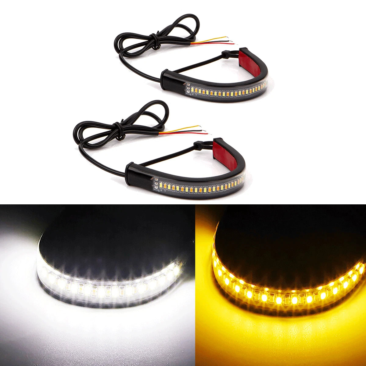 2X White/Amber Switchback LED Fork Turn Signal Light Strips for Motorcycle