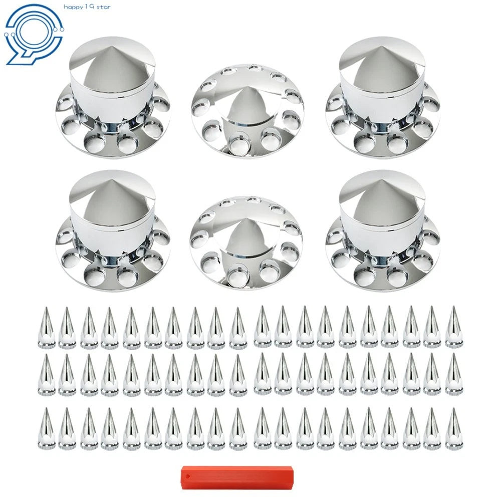 Set of 2 ABS Chrome Axle Cover Kits for Semi Trucks (33mm Thread-on Nut)