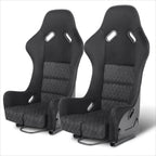 Pair Racing Bucket Seats for Universal Fit (Suede Leather, Black)