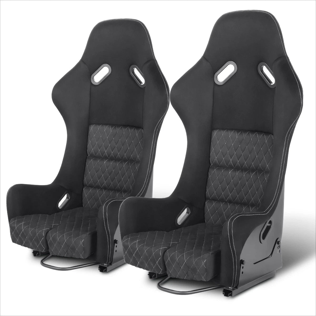Pair Racing Bucket Seats for Universal Fit (Suede Leather, Black)