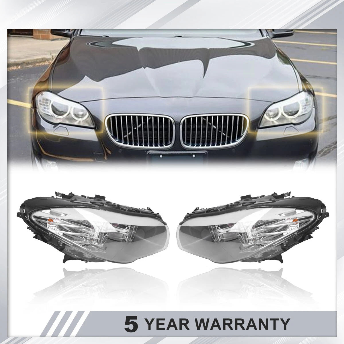 Set of 2 Halogen Headlight Assemblies for BMW 5 Series (2012-2013)