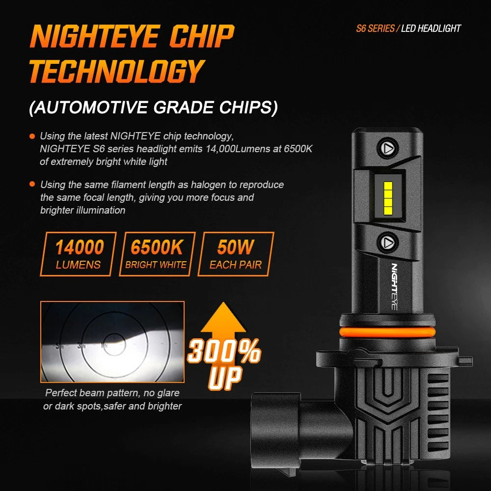 4X 9005 H11 LED Headlight Bulbs Kit for High/Low Beam (6500K)