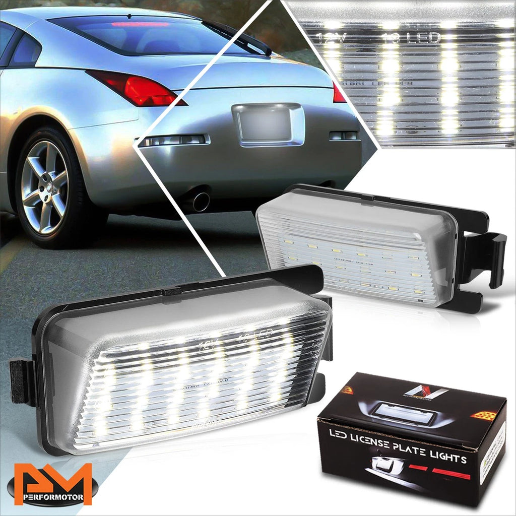Nuvision White LED License Plate Lights for Nissan 350Z/370Z/GTR/Leaf/G25/G35/G37 (2003–2020)