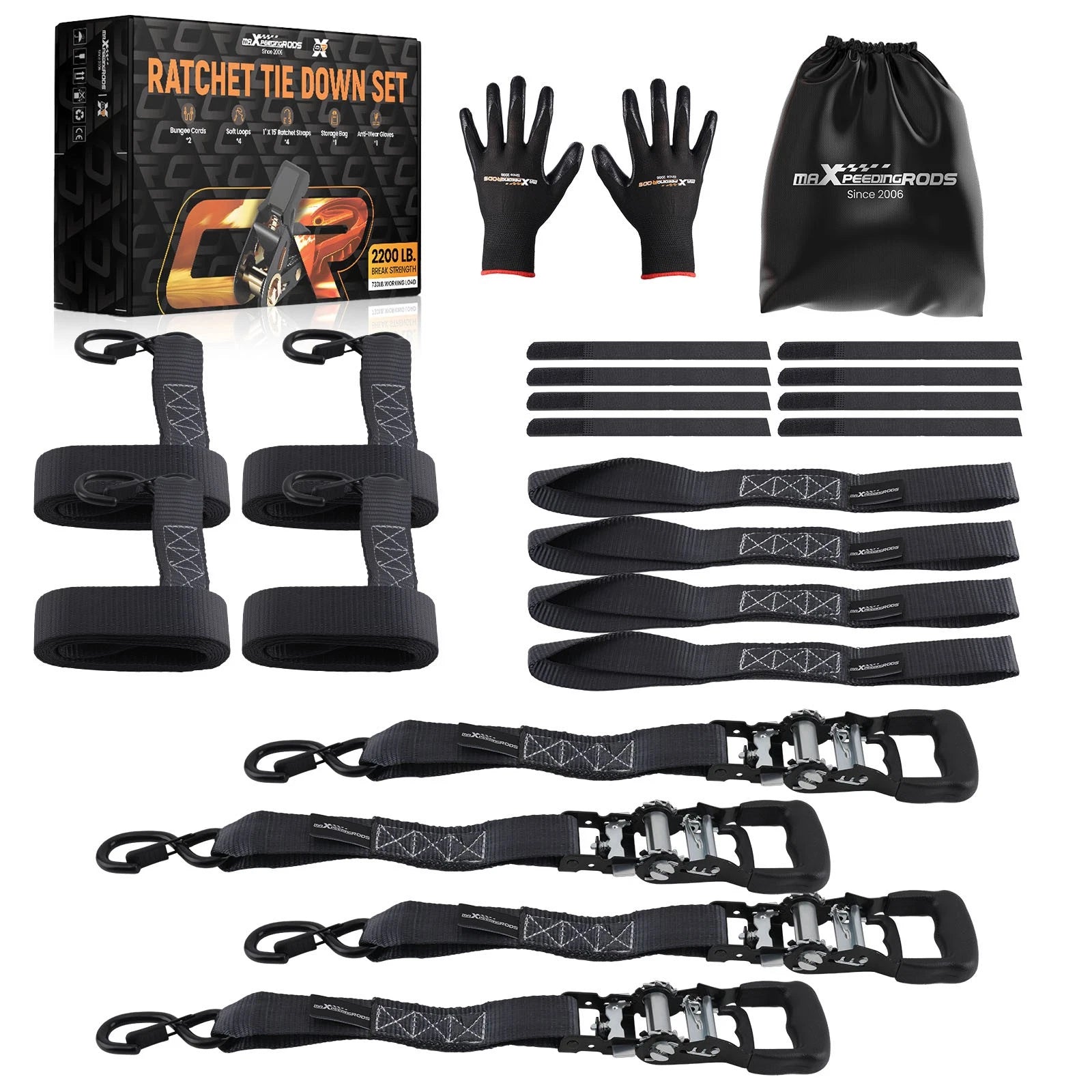 Ratchet Tie Down Straps 1.6in x 8ft (4 Pack) for Truck  (2018–2024)