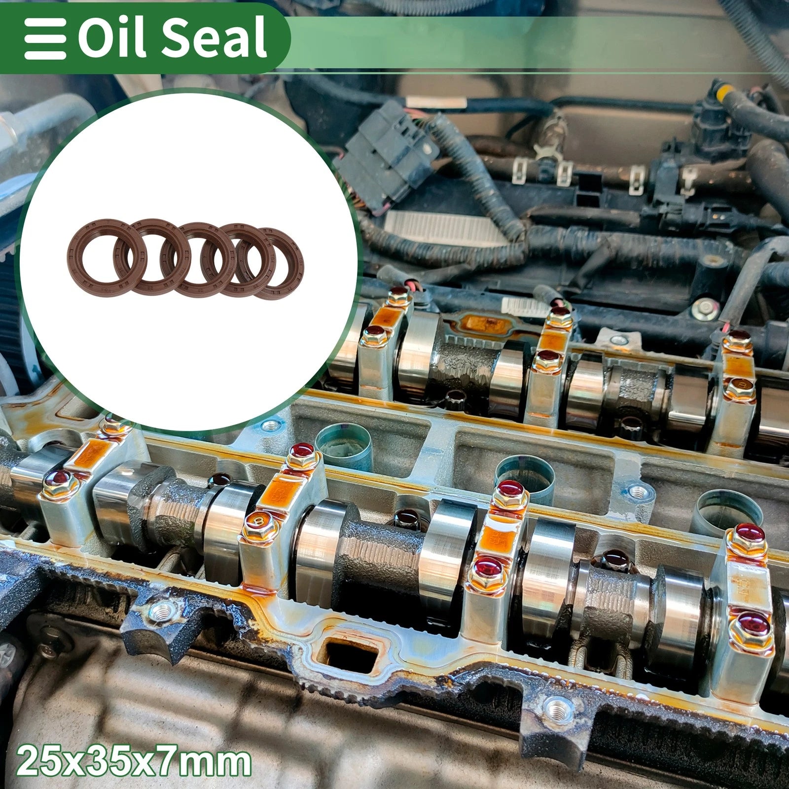 Set of 5 Oil Seal FKM Rubber 25x35x7mm for High Pressure
