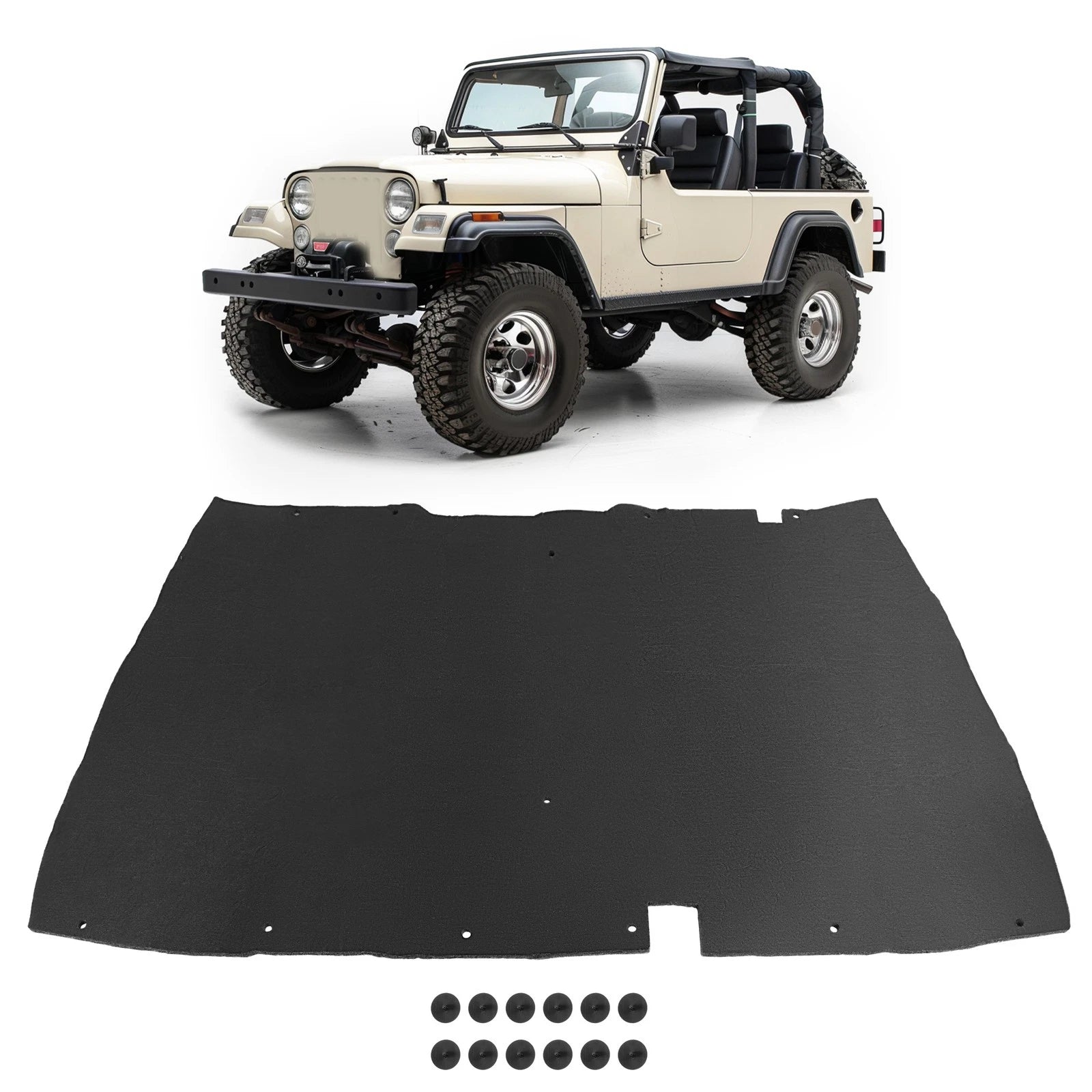 Hood Insulation Pad for Jeep Wrangler YJ (1987–1995) 1/2'' with Clips