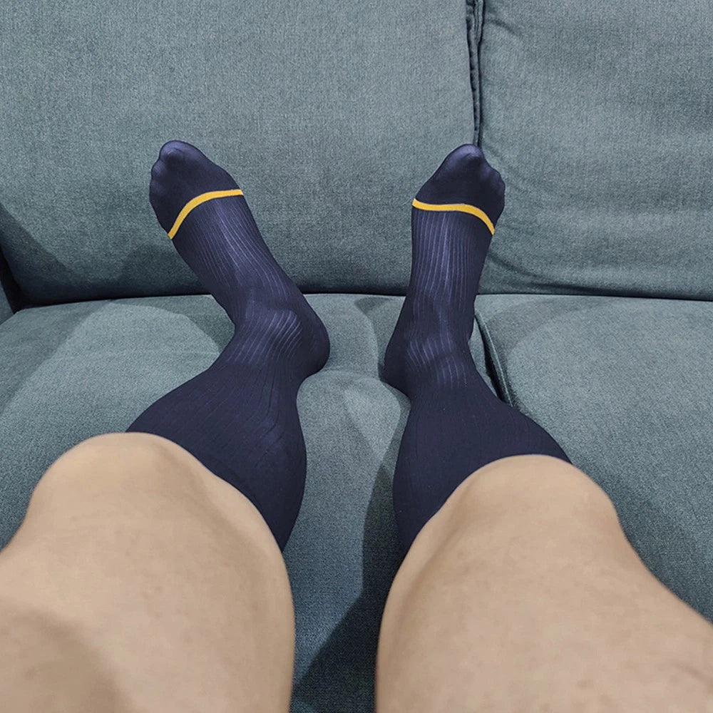 Set of 4 Sheer Stripe Socks for Men - Breathable Office Stockings