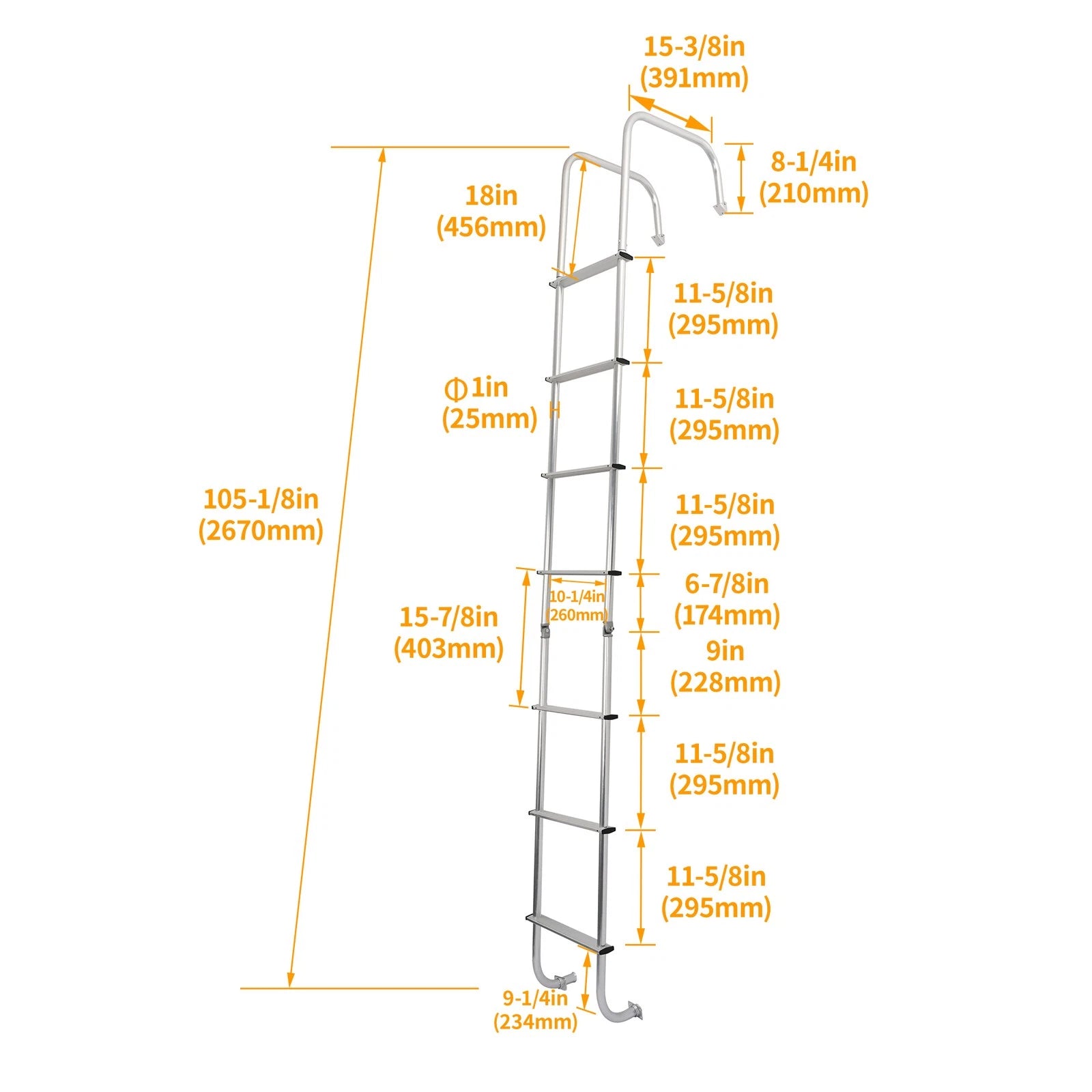 Universal 105" Exterior Rear RV Ladder for RVs (Aluminium Assembly # LA-401)