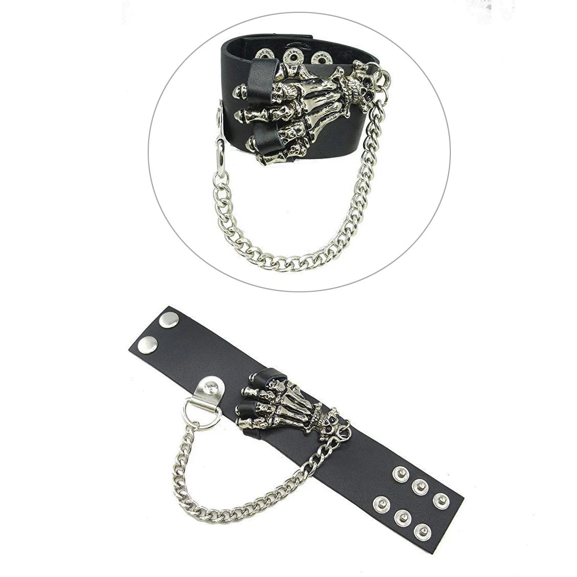 Gothic Skull Hand Link Chain PU Leather Cuff Bracelet for Unisex (2010–2023)