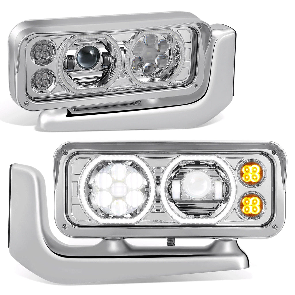 Projector LED Halo Ring Chrome Clear Headlight for Peterbilt 359 379 389 (1981–2021)
