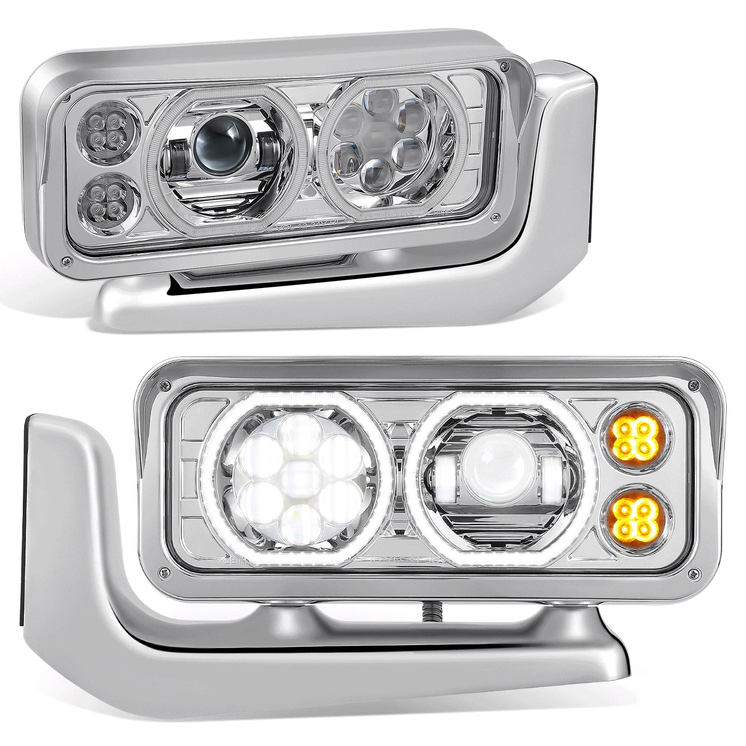 Projector LED Halo Ring Chrome Clear Headlight for Peterbilt 359 379 389 (1981–2021)