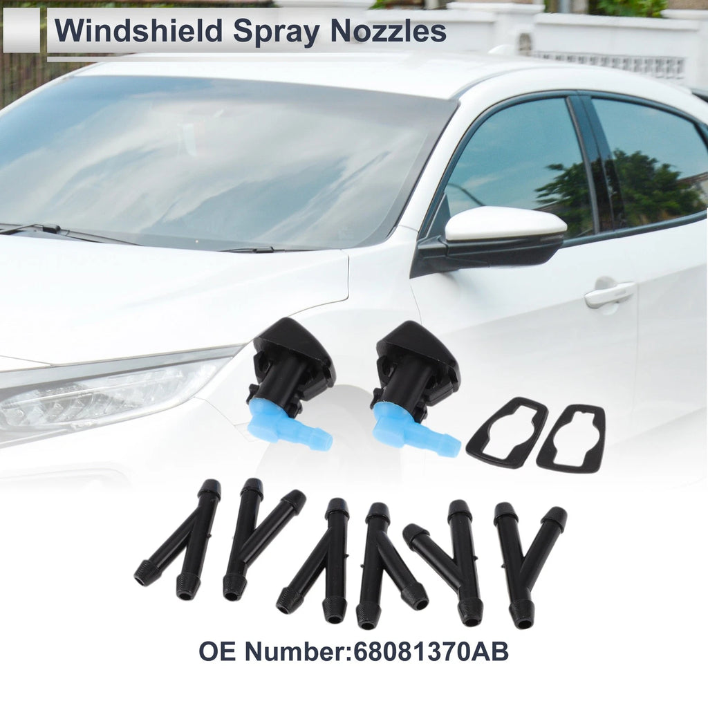 Windshield Washer Nozzle Set of 6 w/ Hose Connector for Dodge No. 68081370AB