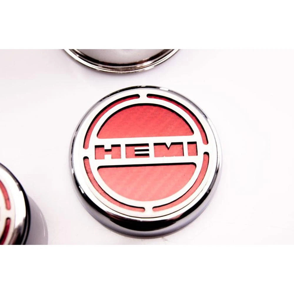 Chrome Cap Covers with Mopar Blue Vinyl HEMI Inlay for 2008-2019 Challenger 5.7L