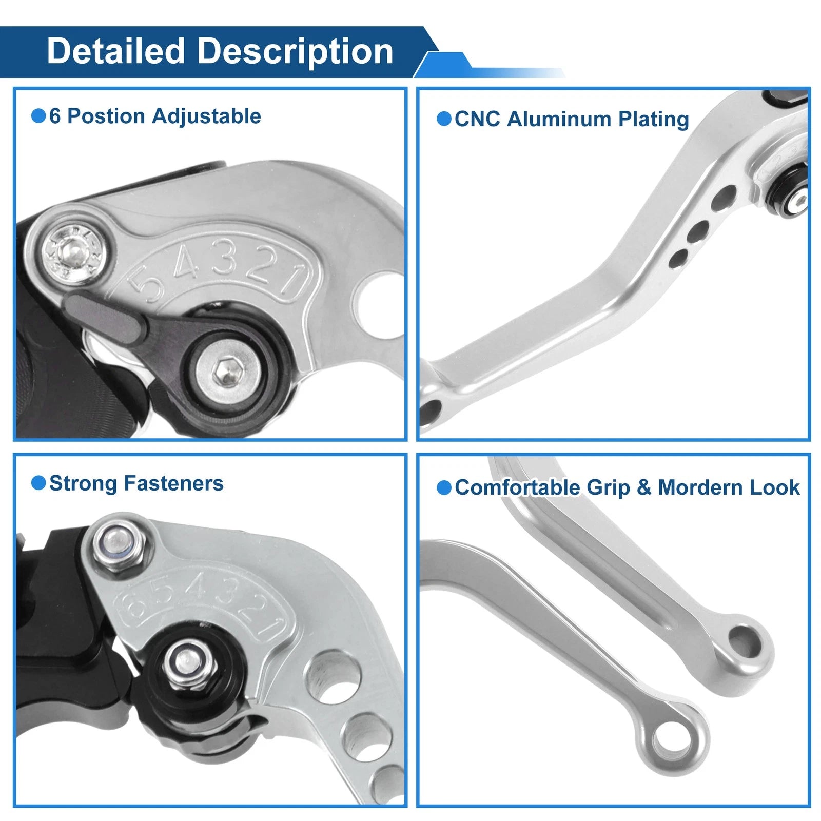 Adjustable Short Brake Clutch Levers for Suzuki SV650 (1999–2009) Silver Tone