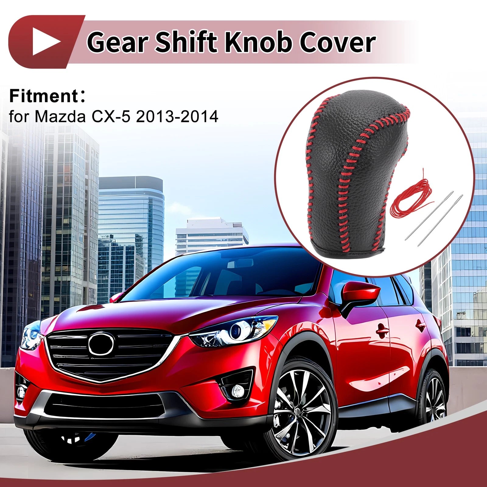 Gear Shift Knob Cover for Mazda CX-5 (2012–2023) Black Red Faux Leather