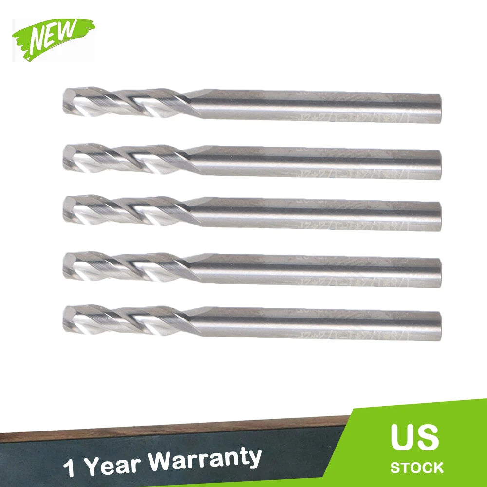 Set of 5 1/8" Diameter 2 Flute End Mills for Various Applications