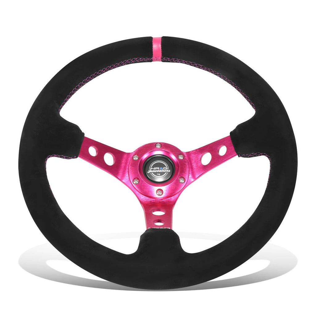 350mm 3" Dish Steering Wheel for NRG (Fuschia Suede, 6 Bolts)