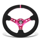 350mm 3" Dish Steering Wheel for NRG (Fuschia Suede, 6 Bolts)